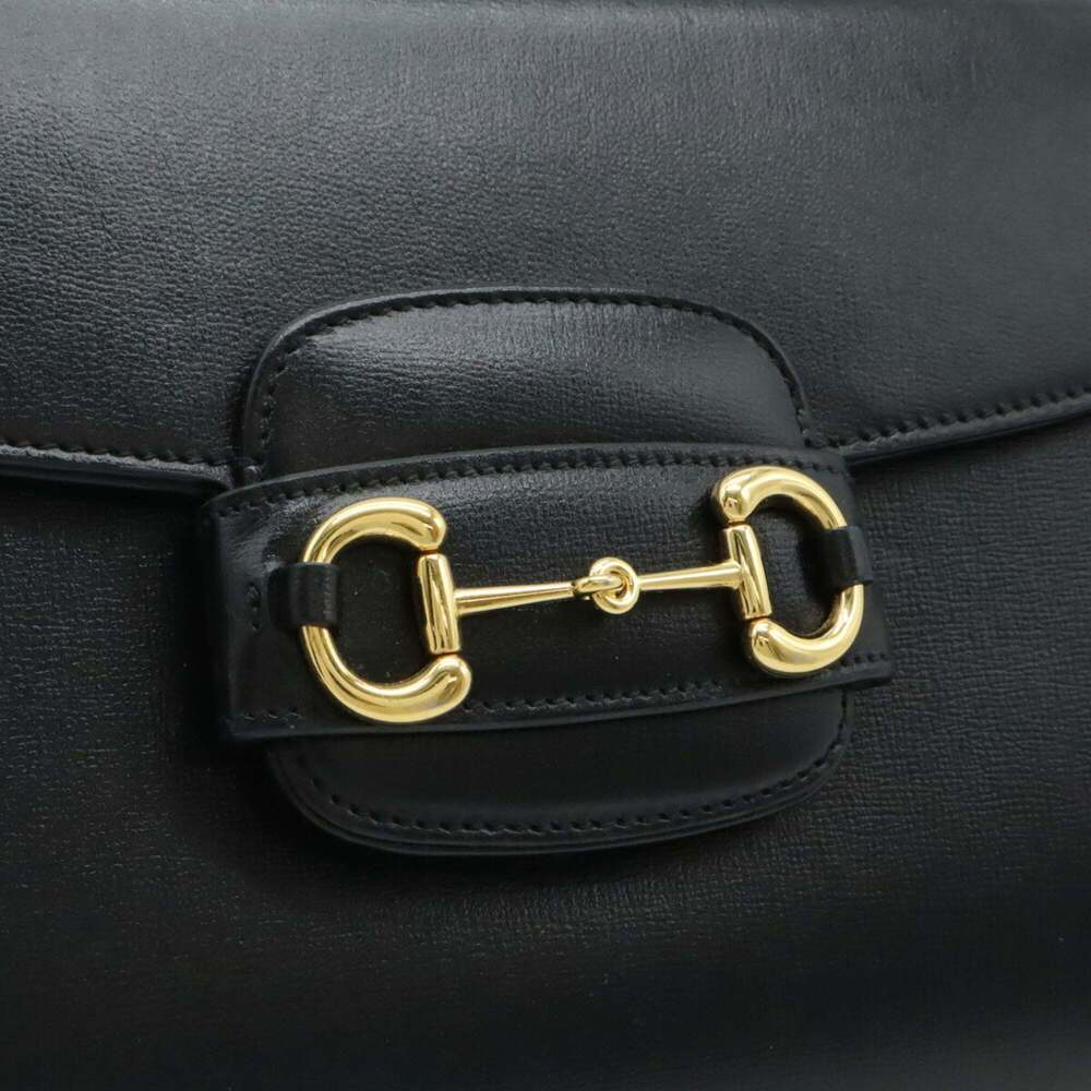 GUCCI Horsebit 1955 Medium Bag Handbag Shoulder Leather Black 702049 - Picture 8 of 10